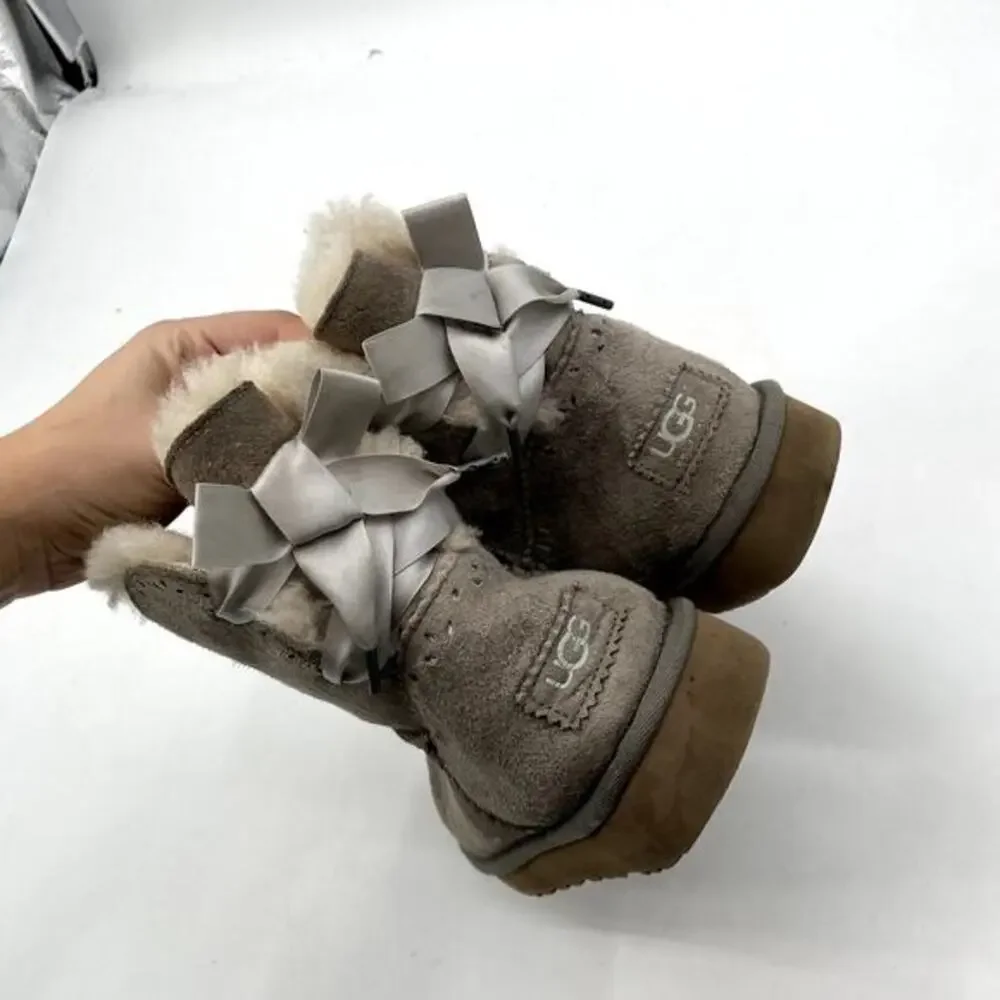 UGG Gray Bow‎ Short Shearling Boots